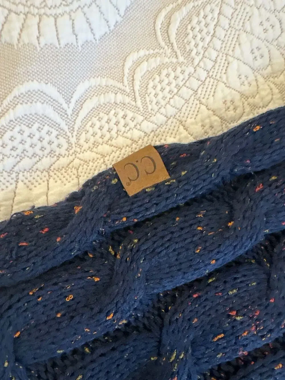 C.C. Navy Blue Cable Knit Confetti Speckled Infinity Scarf